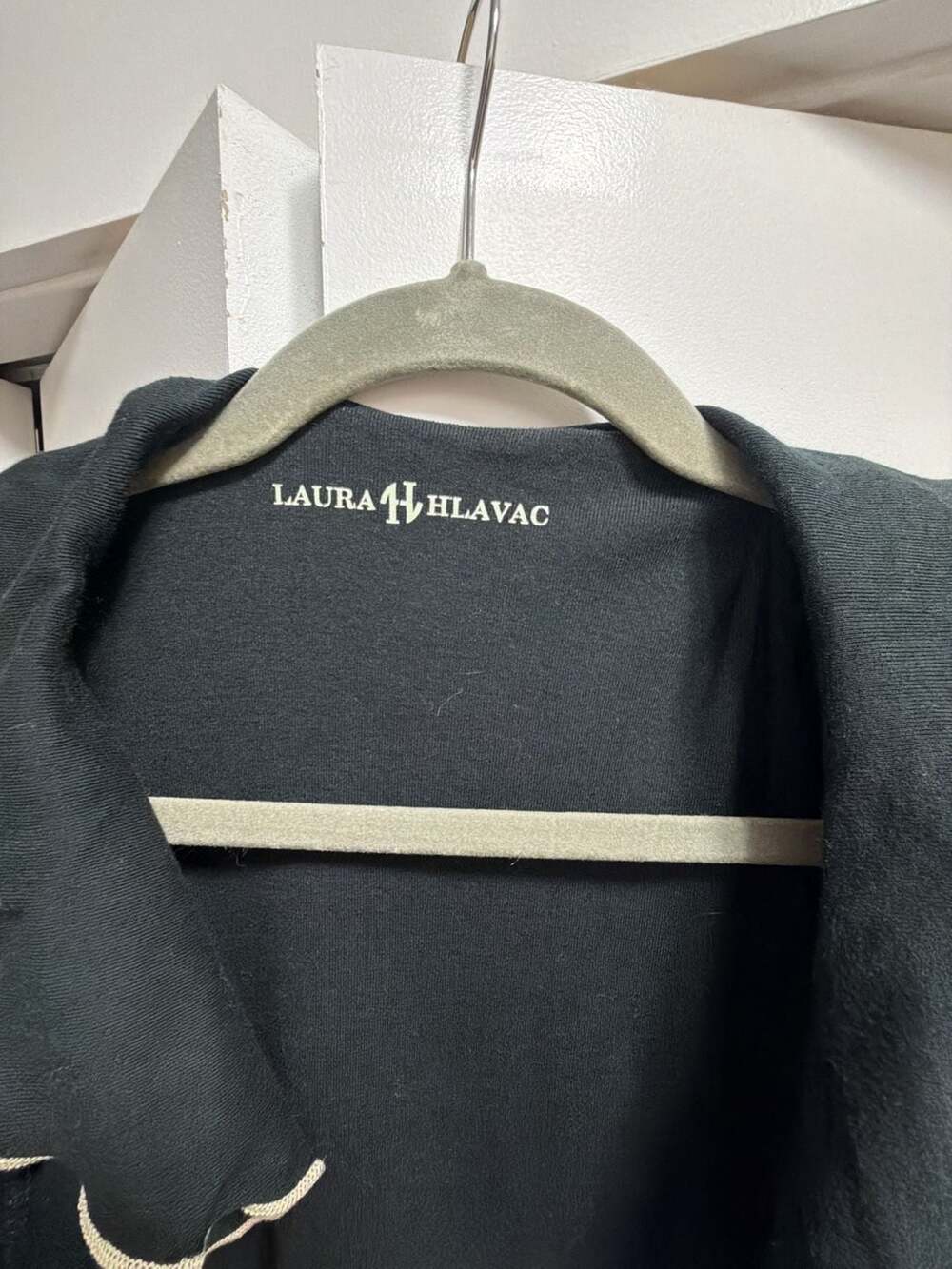 Laura Hlavac Cardigan Size L 12-14 Black Ruffle Trim Open Front